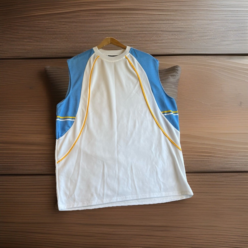 Vintage Highland Outfitters Men's XL White /Blue Basketball Activewear Mesh Tank